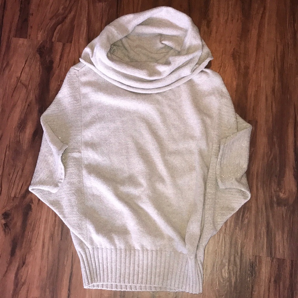 Lilla P Beige Gold Threaded Sleeves Sweater Small